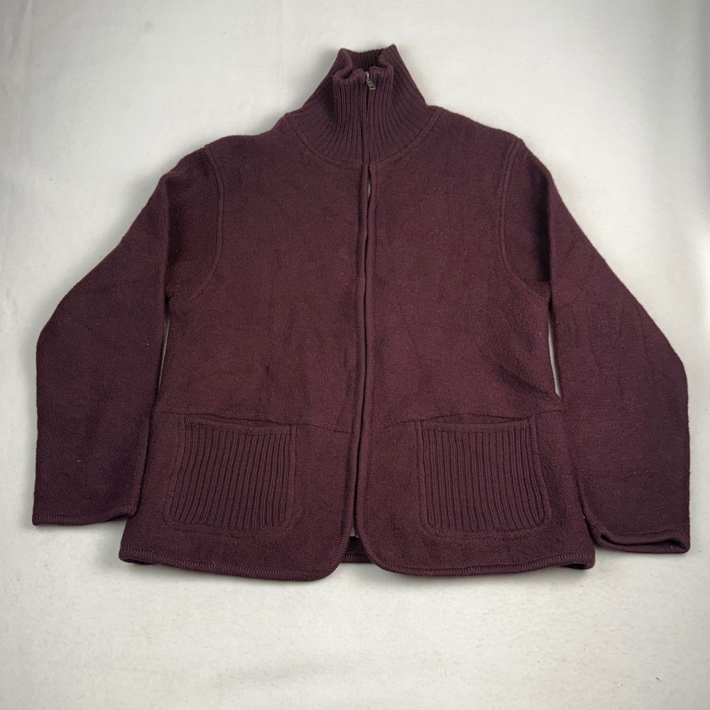 Tally-ho Mens 100% Wool Full Zip Cardigan Sweater Burgundy Mock Neck Medium